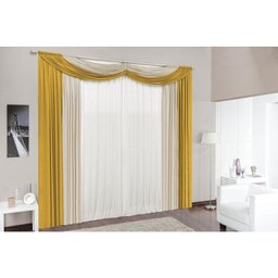 Cortina Micaela para varão simples 4m Mostarda/Bege/Palha - 1 Cortina Micaela para varão simples 4m Mostarda/Bege/Palha - 1