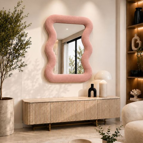 Espelho Decorativo New York Veludo 67x90cm Rosa