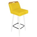 Ver imagem 2 de Kit 03 Banqueta Alta C/ Encosto Lith Para Cozinha Bar Balcão Bistrô Pé Palito Branco Suede Amarelo -