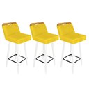 Ver imagem 1 de Kit 03 Banqueta Alta C/ Encosto Lith Para Cozinha Bar Balcão Bistrô Pé Palito Branco Suede Amarelo -