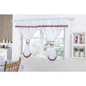 Cortina De Cozinha Para Janela 2,00m X 1,30m Pimenta Branco