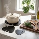 Ver imagem 3 de Descanso Panela Kit com 3 Folha Costela Adão Acm Preto Trivet Suporte Cozinha Decoração