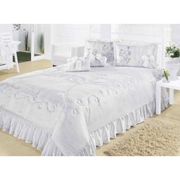 Cobre Leito Amore Seda Amassada Queen 07 Peças - Branco/Azul - 1 Cobre Leito Amore Seda Amassada Queen 07 Peças - Branco/Azul - 1