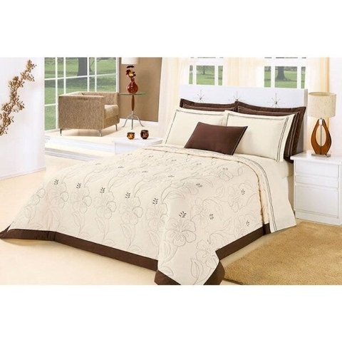 Colcha / Cobre Leito Cama Queen 150 Fios em Palha com Tabaco com 05 Peças - Cobre Leito Belle