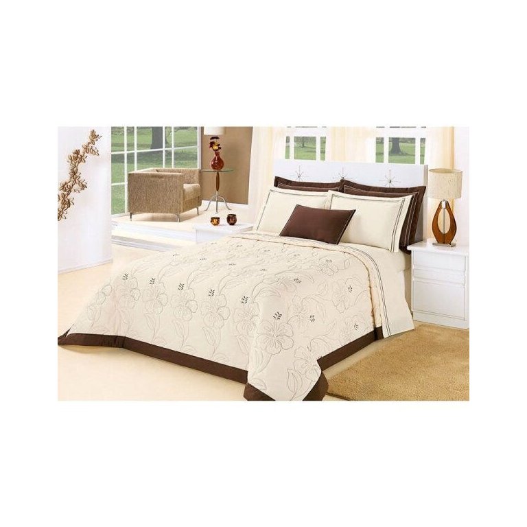 Colcha / Cobre Leito Cama Queen 150 Fios em Palha com Tabaco com 05 Peças - Cobre Leito Belle