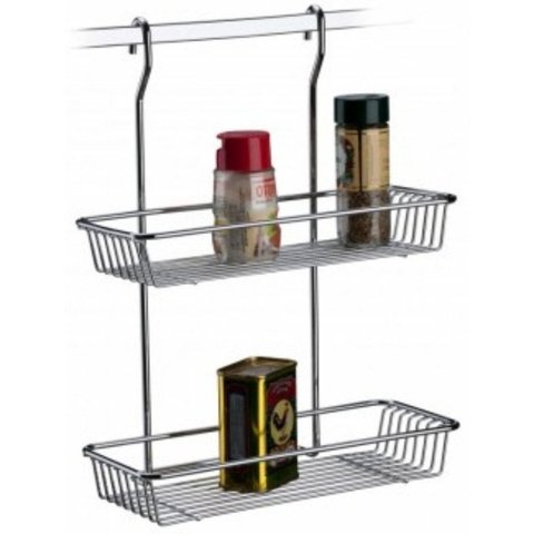 Suporte Retangular Duplo Para Barra De Cozinha - Aço Cromado