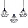 Trio Lustre Luminária Pendente Aramado Diamante Preto - 8
