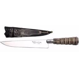 Faca Gaucha Churrasco 8" Cabo Rabo Tatu Bainha Preta Couro - 1