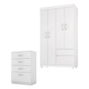 Ver imagem 1 de Cômoda Astral e Guarda Roupa Solteiro Lótus Branco Flex - Demóbile