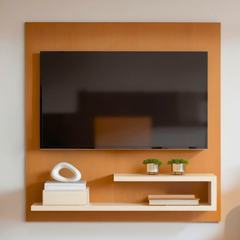 Painel Suspenso para TV 32 pol com 2 Estantes Prateleiras Decoração Rack Compacto Sala Quarto MDF