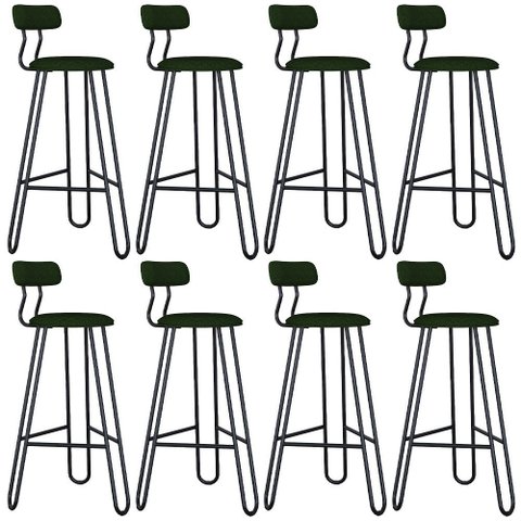 Kit 08 Banqueta Alta Bar Cozinha Sala de Jantar Áris C01 Preto Linho Verde Musgo - Lyam Decor