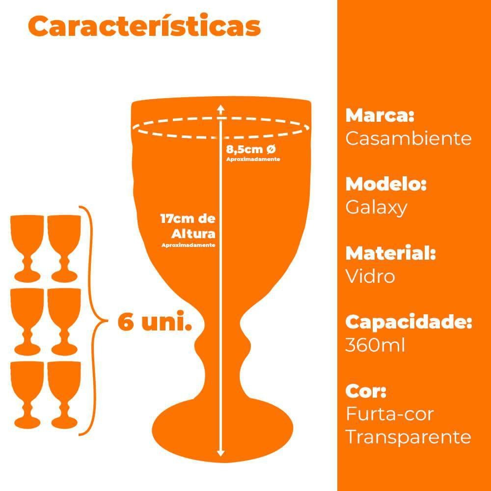 Conjunto de Taças de Vidro Transparente Furta-Cor Galaxy 360ml 6 peças - Casambiente - 7