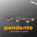 Ver imagem 3 de Pendente Lustre de Teto Jabuticaba Bronze com 7 Globos Vidro Âmbar com Lâmpadas Branco Quente
