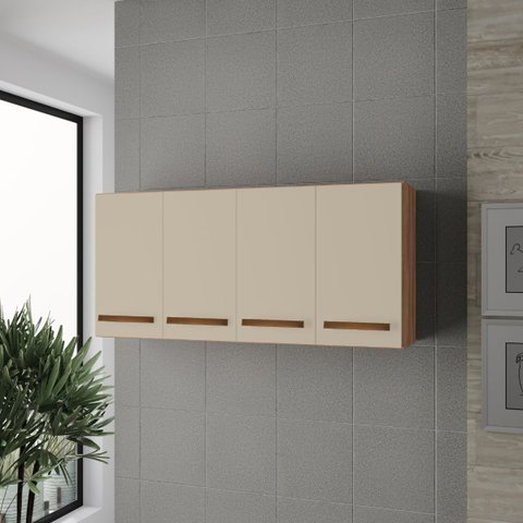 Armário Aéreo Mara 1,20m 4 Portas para Cozinha Cor:savana / Off White
