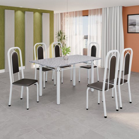 Conjunto Sala de Jantar com 6 Cadeiras Lara Branco/Preto