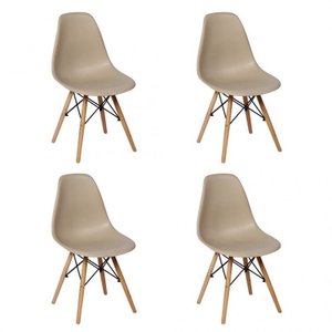 Kit 4 Cadeiras Charles Eames Eiffel Wood Base Madeira - Nude