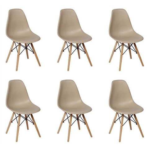 Kit 6 Cadeiras Charles Eames Eiffel Wood Base Madeira - Nude