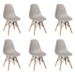 Kit 6 Cadeiras Charles Eames Eiffel Wood Base Madeira - Cinza - 1