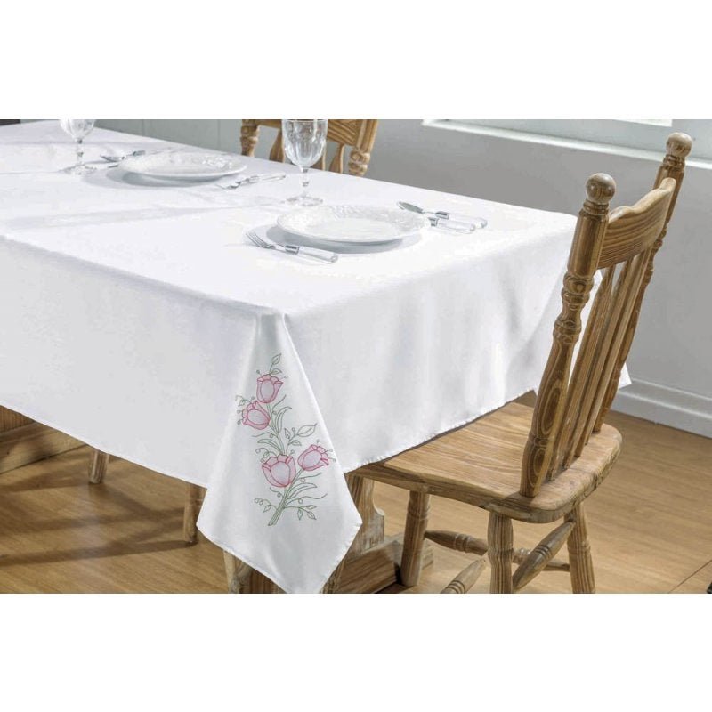 Toalha de Mesa Primavera 1,40x1,40 Branco/Pink