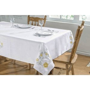 Toalha de Mesa Dalia 2,20x1,40 Branco/Amarelo