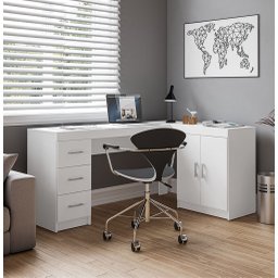 Mesa para Escritório em L 151,5x116,5cm 2 Portas 3 Gavetas Espanha  - 3