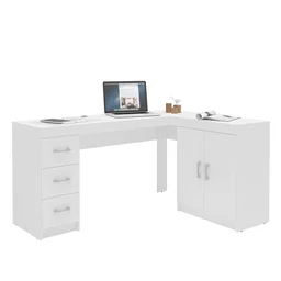 Mesa para Escritório em L 151,5x116,5cm 2 Portas 3 Gavetas Espanha  - 7