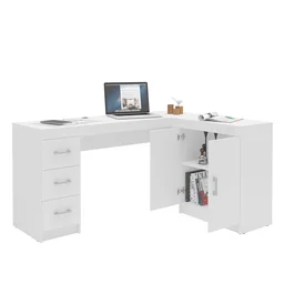 Mesa para Escritório em L 151,5x116,5cm 2 Portas 3 Gavetas Espanha  - 8