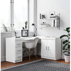 Mesa para Escritório em L 151,5x116,5cm 2 Portas 3 Gavetas Espanha 
