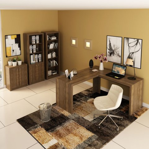 Conjunto de Escritório com Escrivaninha 04 pç CJ43018-042 Tecno Móbili - Tecno Móbili Nogal