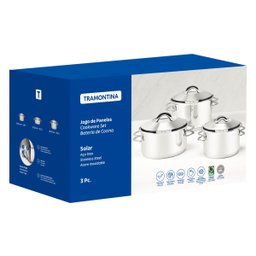 Jogo de Panelas Tramontina Aço Inox Fundo Triplo Cooktop Fogão Indução 3 Peças Solar - 3