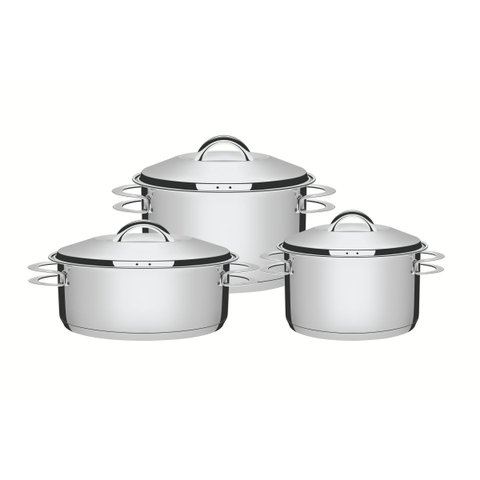 Jogo de Panelas Tramontina Aço Inox Fundo Triplo Cooktop Fogão Indução 3 Peças Solar