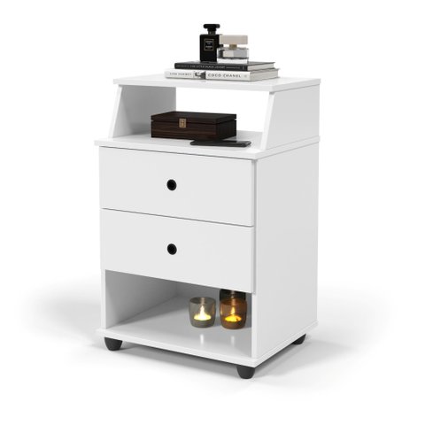Mesa de Cabeceira Luxo 2 Gavetas - Branco
