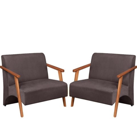 Poltrona Namoradeira Venus Braço Madeira Maciça Suede Unidecor Marrom