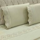 Ver imagem 2 de Jogo de Lençol Queen Bordado Ingles 300 Fios Nupcias 4 Peças Cor Bege