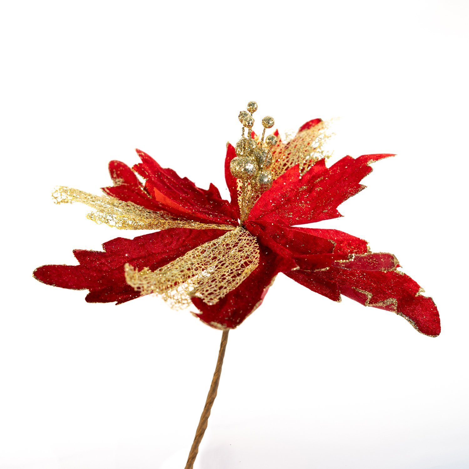 Kit 2 Flores Decoração Natal Artificial Brilho Vermelha 29cm - 2