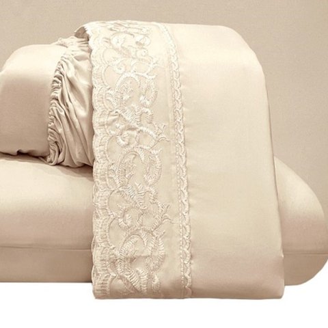 Jogo Lençol Queen Nuance Bordado Inglês 4pç 100% Poliéster - Perol