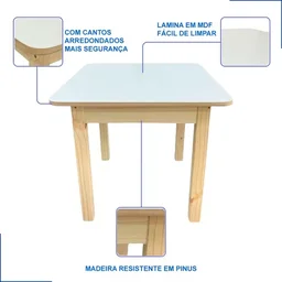 Mesa Infantil Baú de Madeira com 2 Cadeira Infantil de Madeira de Pinus sem Pintura - 3