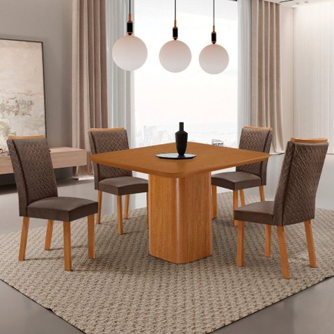 Mesa de Jantar Eloise 90cm Tampo MDF Laminado Canto Copo com 4 Cadeiras Lisa