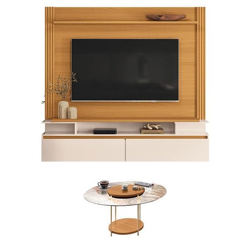 Home Suspenso Astor Cinamomo Off White com Mesa de Centro Sky com Tampo de Vidro Cinamomo - Hb Mó