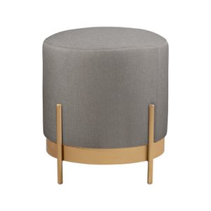 Puff Redondo Ágar em Linho e Base Metal Dourado Agarb Decor:linho Cinza