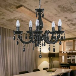 Lustre Candelabro 5 Braços Preto Pendente Cristal Acrílico Lm1912 - ELuminárias - 2