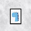 Ver imagem 1 de Quadro Ilustração Infantil Dinossaurinho Azul 33x24cm - com vidro:Madeira preta