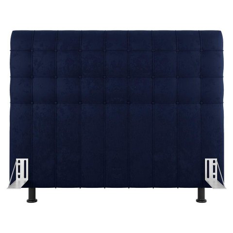Cabeceira Cama Box Casal Queen Size Dahlia 160cm com Frame Veludo Azul Marinho - Abmaza