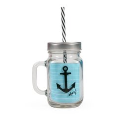 Caneca de Vidro com Canudo Mason jar Caneconserva Ancora - 8