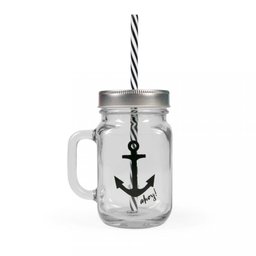 Caneca de Vidro com Canudo Mason jar Caneconserva Ancora - 2