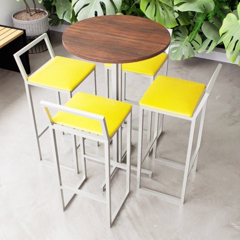 Conjunto Mesa Alta Bar Bistrô Redonda Imbuia 4 Banquetas Estofado Ind White Don Castro