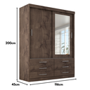 Ver imagem 4 de Guarda-Roupa Solteiro 2 Portas 6 Gavetas com Espelho Capri