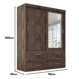 Guarda Roupa Solteiro Capri 2 Portas 6 Gavetas com Espelho - 5