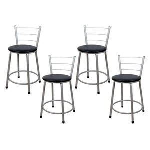 4 Banquetas Baixa para Cozinha Epoxi Cinza Preto