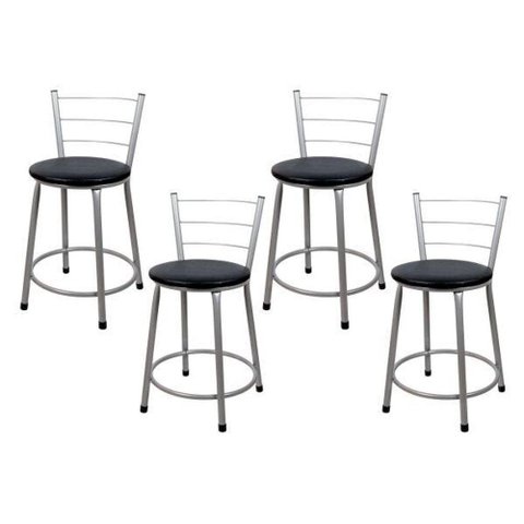 4 Banquetas Baixa para Cozinha Epoxi Cinza Preto
